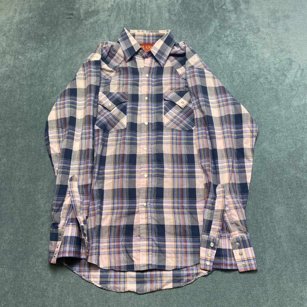 Plains Western Shirt Mens Medium Multicolor Plaid Pearl Snap Button Up Cowboy